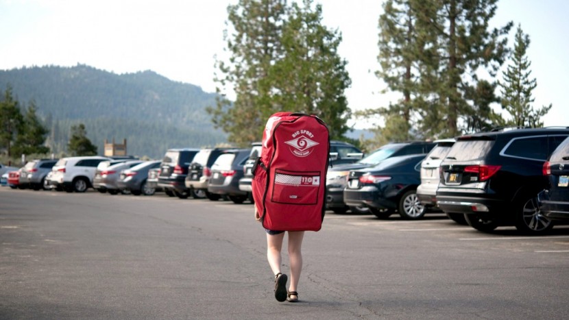 bic sport 11 wing air evo - the deflated board fits easily into its oversized backpack that...