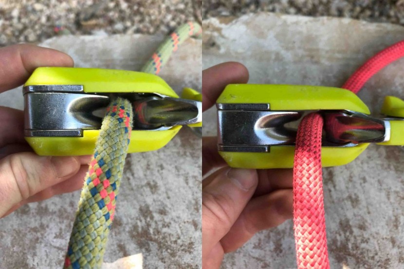 edelrid ohm - a 9.7mm (left) and a 9.1mm (right). you won't feel as much friction...