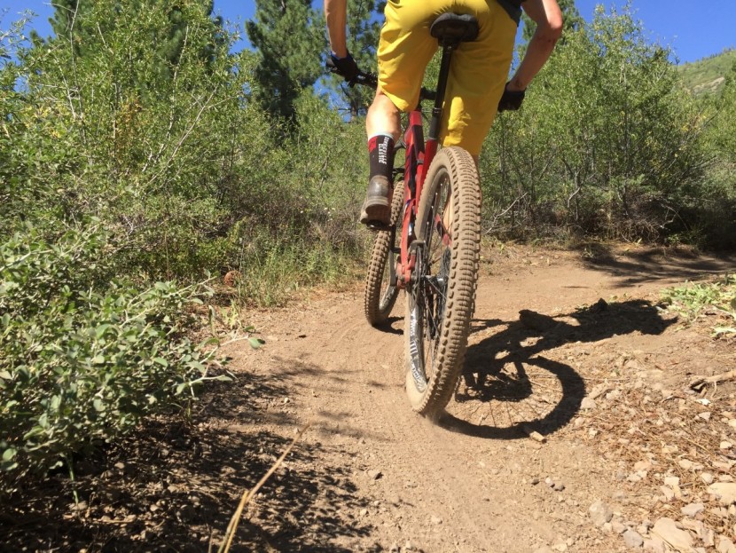 mountain bike tires - testing pedaling traction on a smooth packed surface.