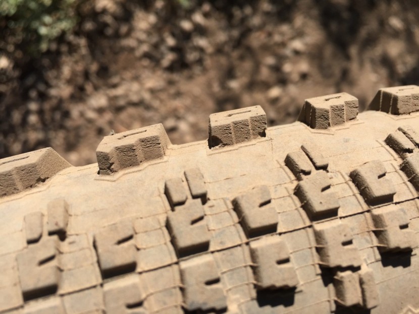 mountain bike tires - the side knobs showing some wear from doing all the work in the...