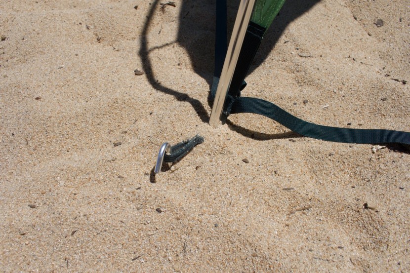 big agnes three forks shelter - the aluminum stakes are easy to stab into the sand but could deform...