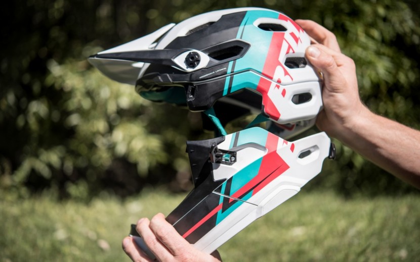 bell super dh mips - this helmet breaks apart cleanly with the use of three latches.