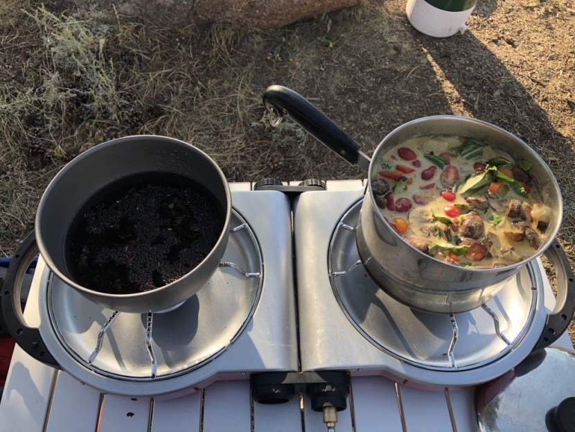 coleman fold n go - a tiny amount of breeze actually aided this stove with simmering...