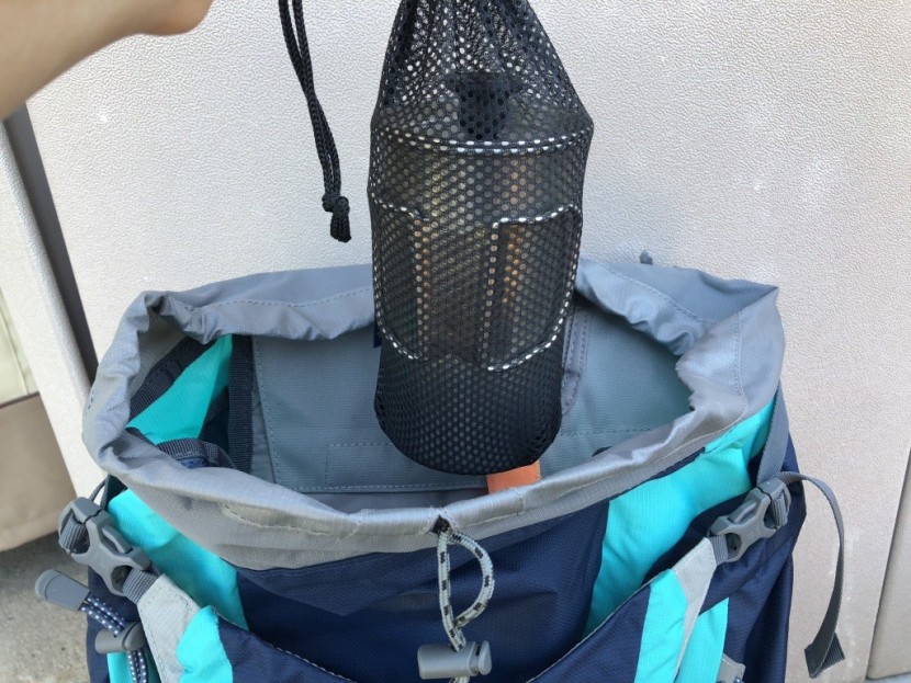 snow peak titanium french press - the snow peak packed up in its mesh bag and ready to hit the road.