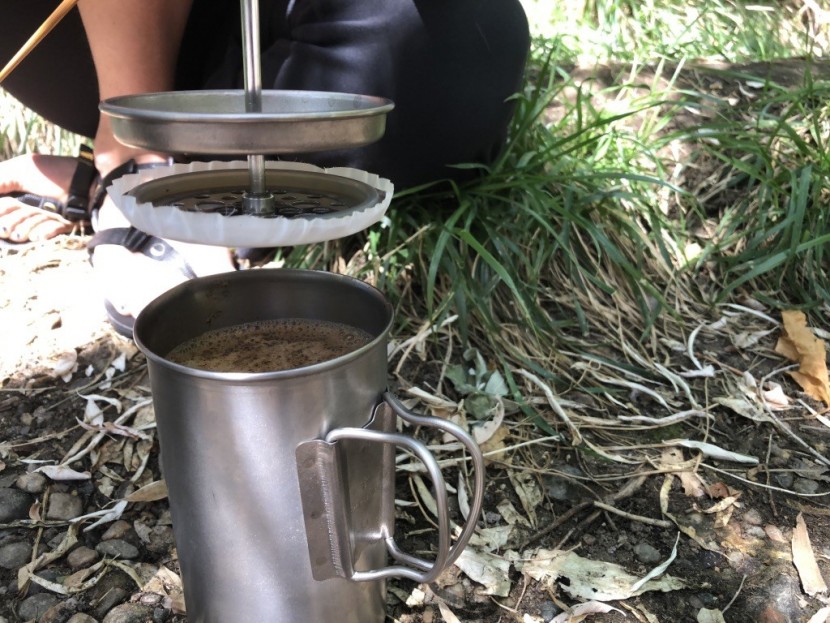 snow peak titanium french press - this could be an awesome press if the filter actually filtered...