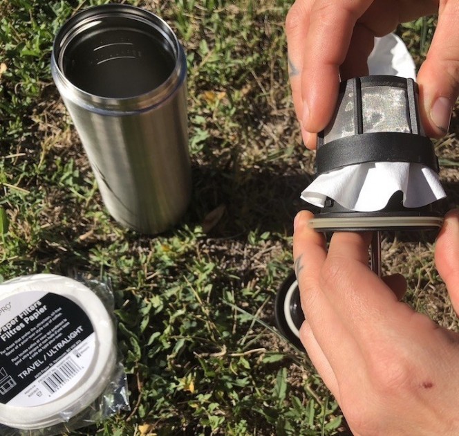 espro travel press - the addition of a paper filter cleaned up our cup even more...