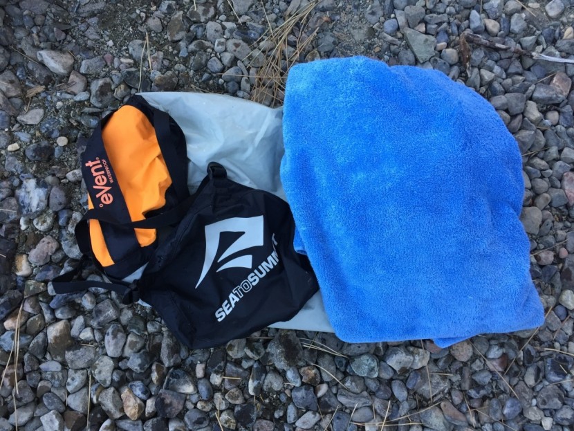 sea to summit event compression - our testing towel was completely dry after this model was submerged...