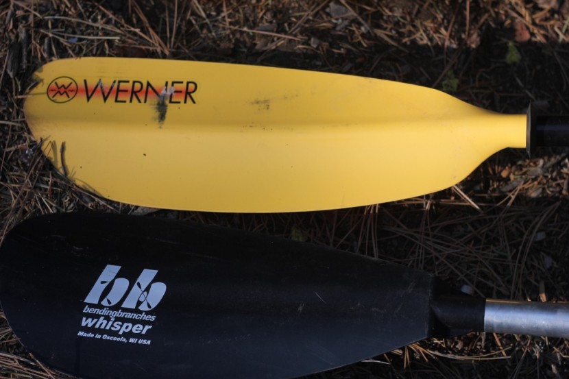 kayak paddle - plastic blades are usually more bendable than fiberglass or carbon...