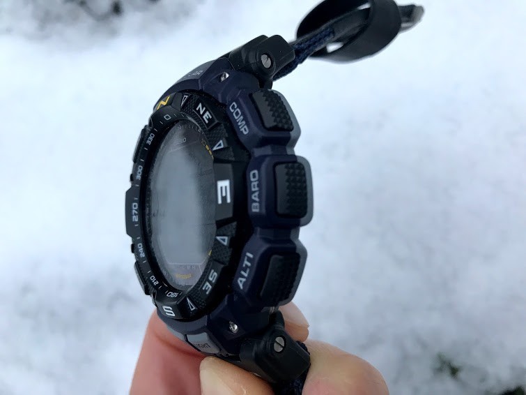 casio pathfinder pag240b-2 - despite having some texture, the buttons are fairly low-profile and...
