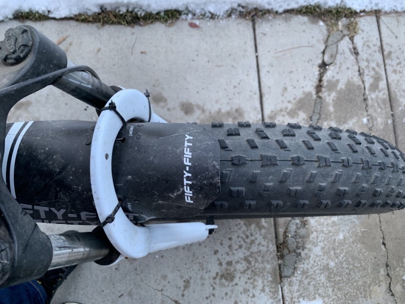 most of the front tire is not covered. at low speeds, this is no...