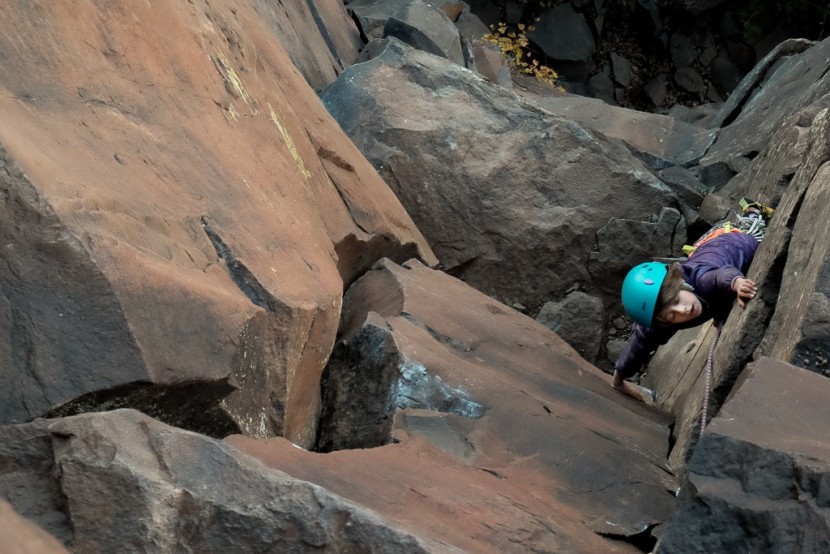 la sportiva stickit - gripit being tested in an arizona oak creek canyon splitter corner.