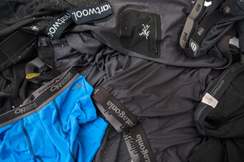 long underwear men - a pile of the finest synthetics and merino&#039;s playing nice.