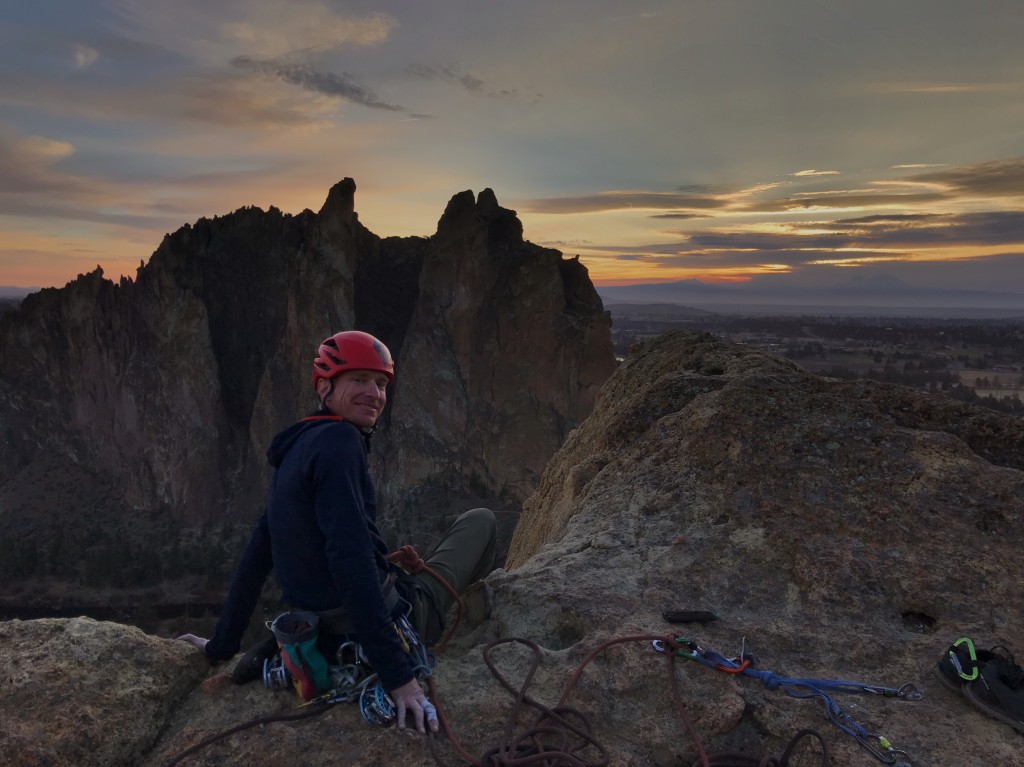 locking carabiner - doesn't get much nicer than topping out just before dark, here...