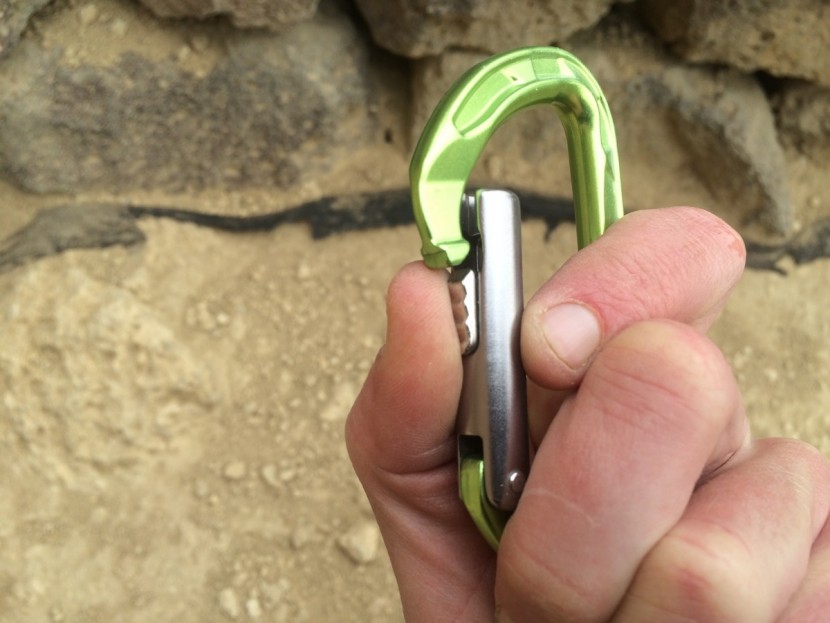 edelrid pure slider - unlocking the gate simply requires sliding the small slider down...