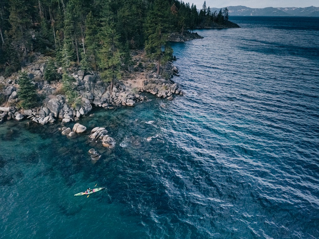 kayak paddle - paddling around skunk harbor, lake tahoe.