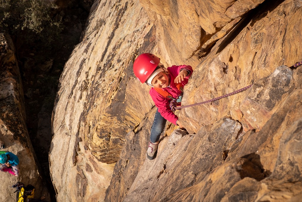 climbing harness kids - pulling through a roof in southern utah.