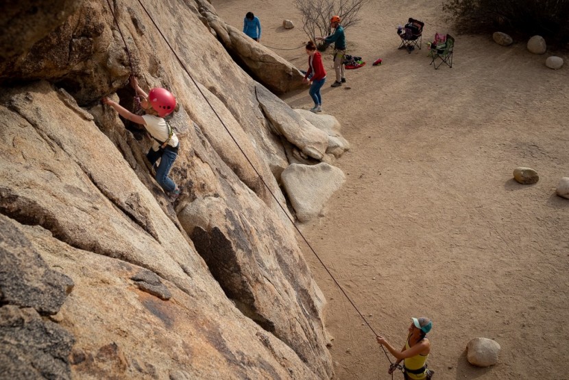 petzl simba - scoping out the headwall of a joshua tree moderate.