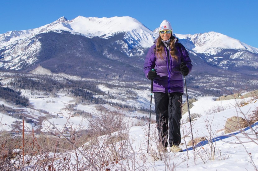 black diamond alpine carbon cork for women - sibylle field testing the leki (right hand) and black diamond (left...
