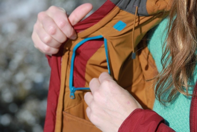 outdoor research refuge hoody for women - a look at the interior pocket that also has a location for a pair of...