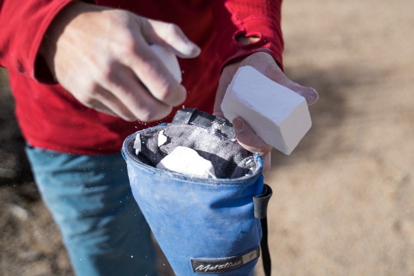 frank endo gym chalk block - filling up your chalk bag with block chalk can be a messy process...