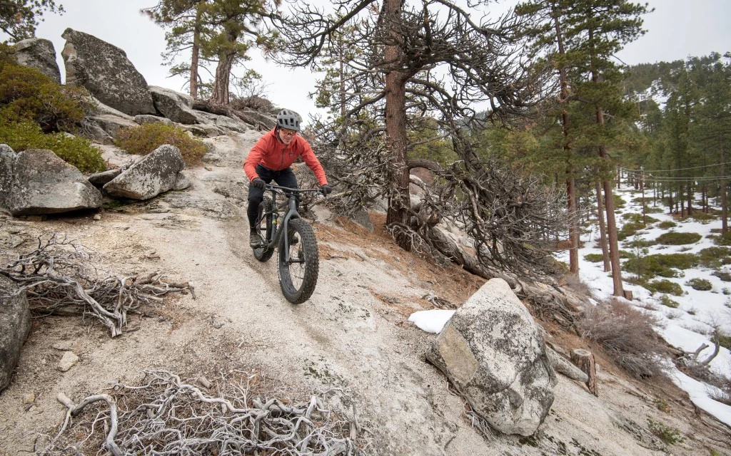 trek farley 5 fat bike review - testing the limits of the farley on some steep slabs and loose sand.
