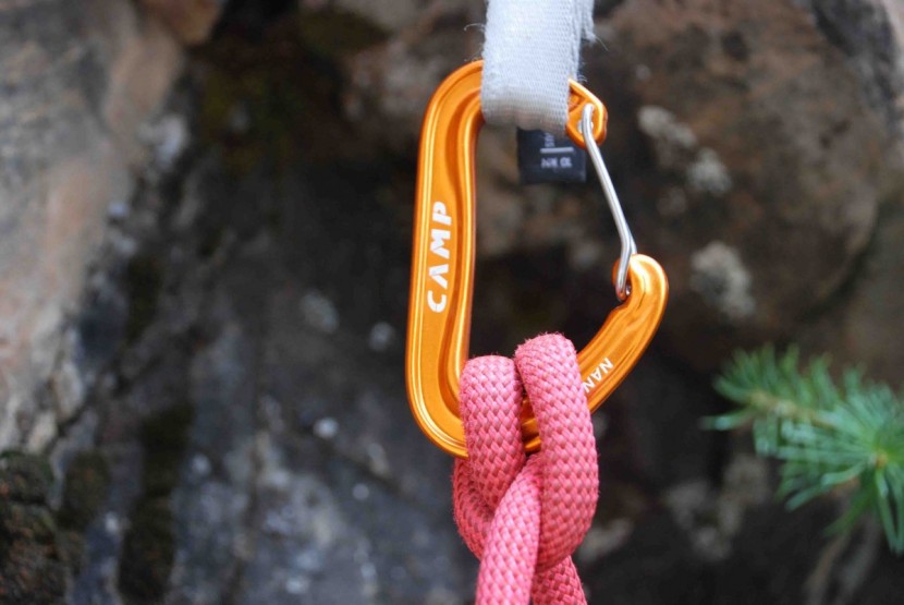 camp nano 22 carabiner - the basket is deep enough to hold a clove hitch of 9mm rope, but...
