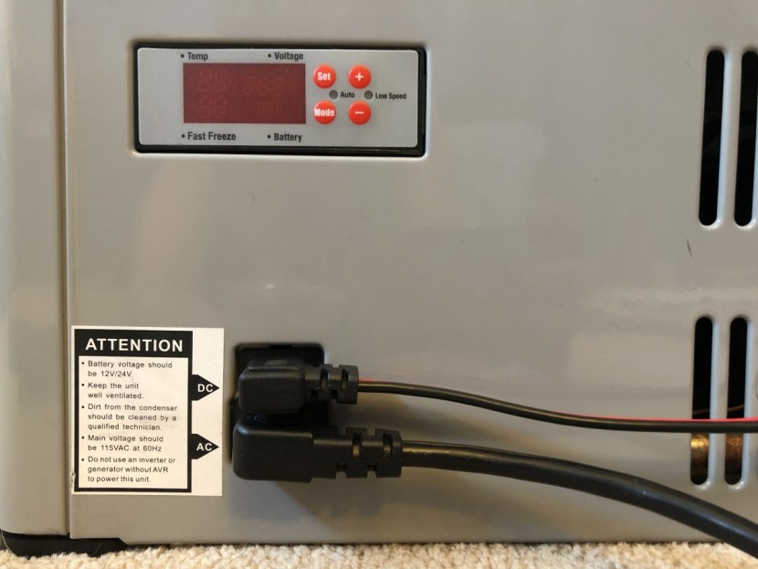 whynter fm-45g - the control panel is located on the right side, just above the plugs.