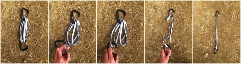 climbing slings - to extend an alpine quickdraw into a double-length runner: 1) begin...