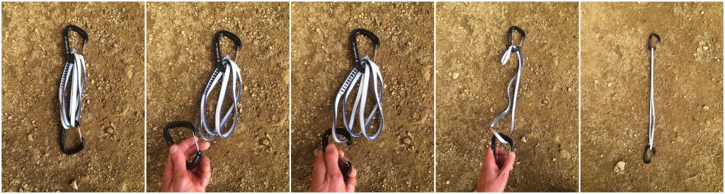 climbing slings - to extend an alpine quickdraw into a double-length runner: 1) begin...