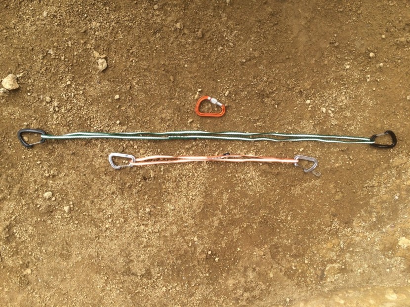 climbing slings - showing the differences in the two most common lengths of slings...