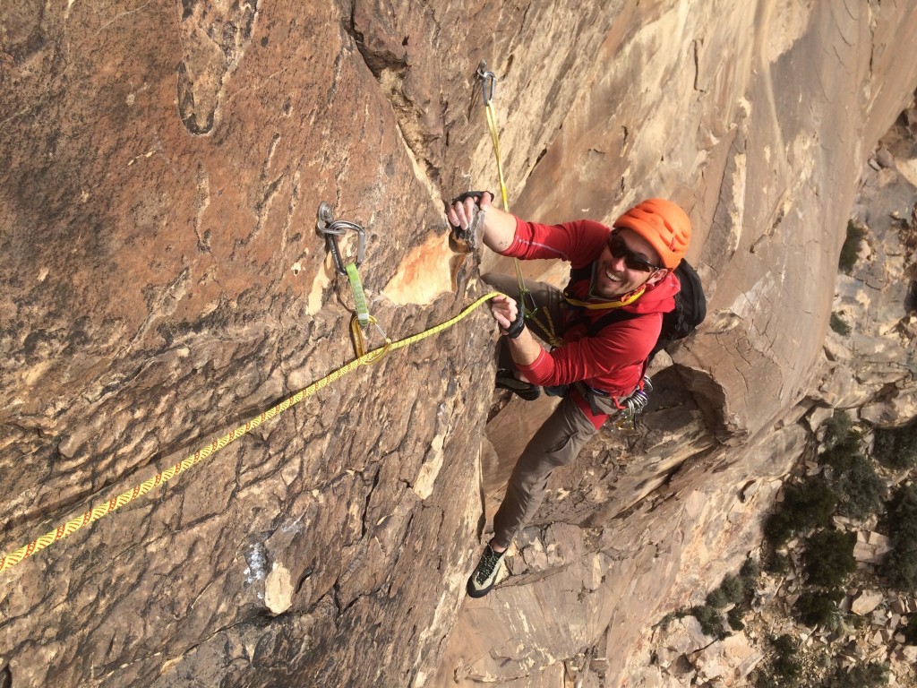 sterling dyneema sling - pulling the wild and fun roof crux at the top of pitch two of...