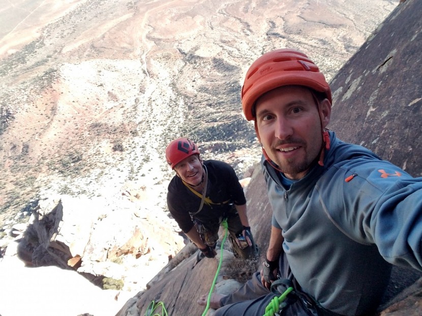 climbing slings - andy reaching the belay atop pitch 9 or 10 of resolution arete, red...