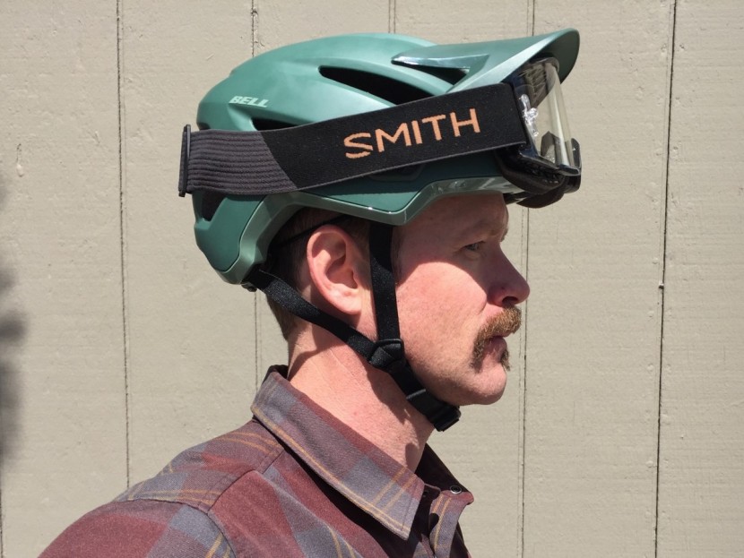 and it flips up and out of the way for use with goggles.