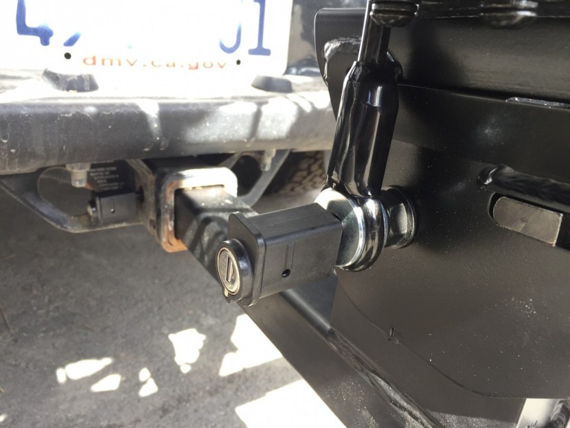 rockymounts monorail - in this photo, you can see both hitch pin locks. one is on the hitch...