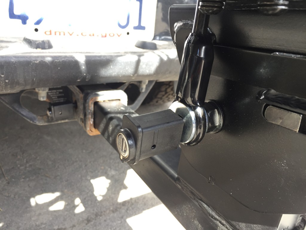 rockymounts monorail - in this photo, you can see both hitch pin locks. one is on the hitch...