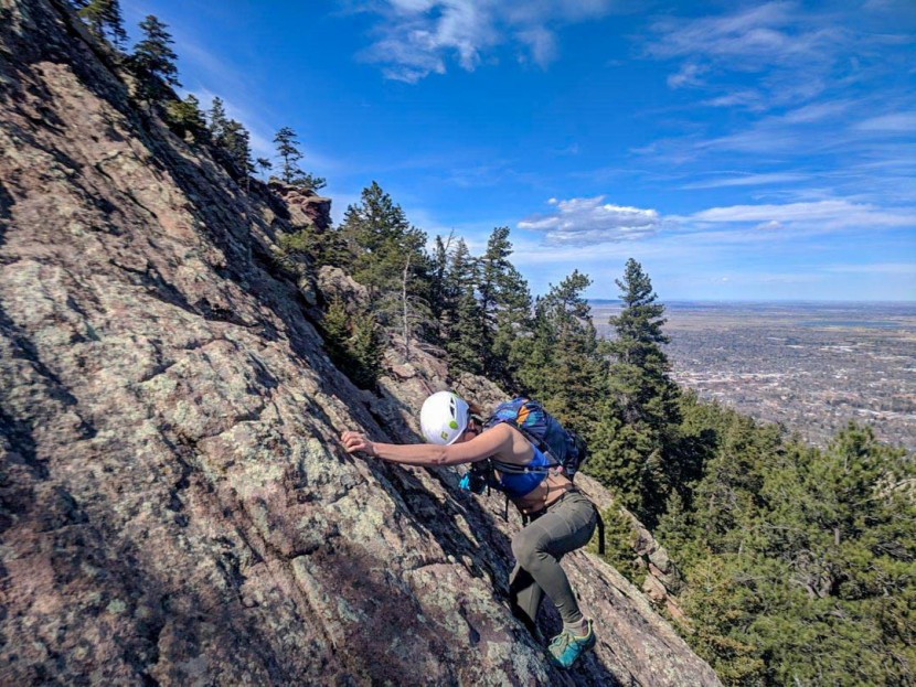 testing out hiking pant mobility and durability while climbing one...