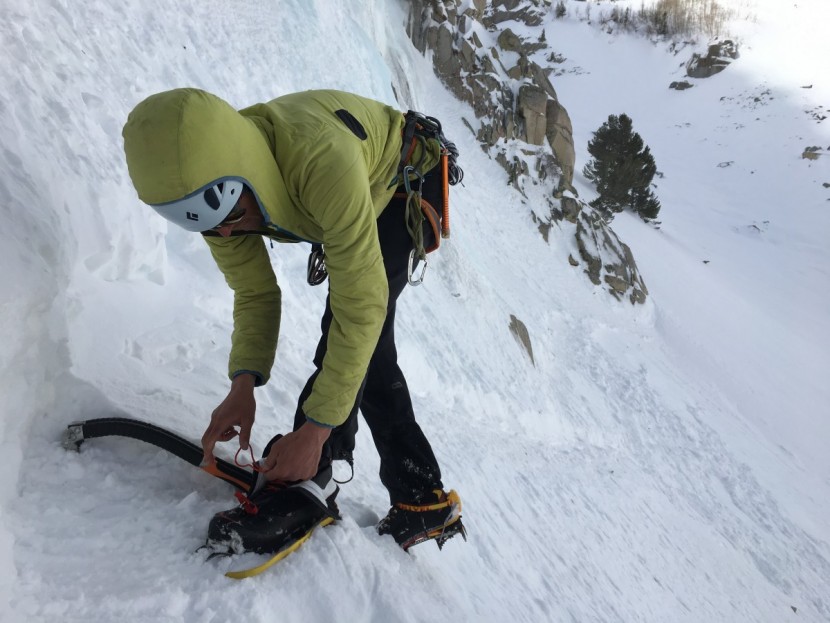 mountaineering boot - comparing lacing systems on the acrux (left foot, now discontinued)...