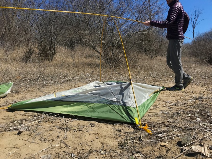 mountainsmith morrison evo 2 - the two crossing poles offer a straightforward, traditional pitch.