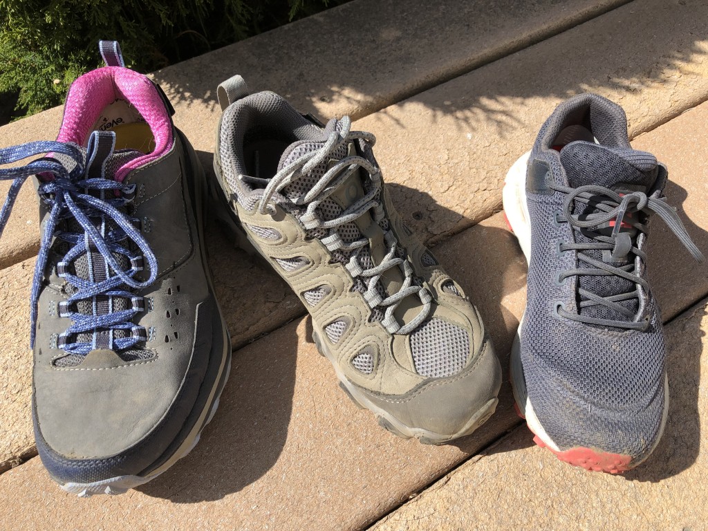hiking shoes womens - nubuck leather on the hoka tor summit on the left, fully synthetic...