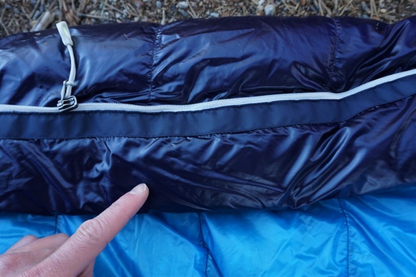 backpacking sleeping bag - the marmot phase 20 has a noticeably big draft tube to prevent heat...