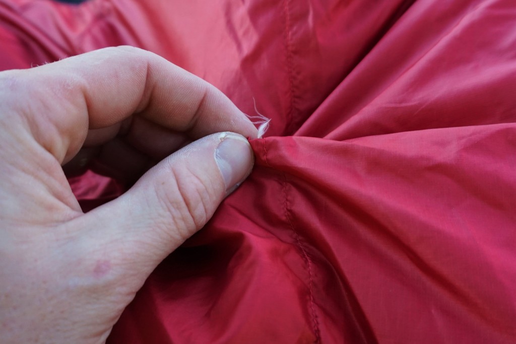 backpacking sleeping bag - a down cluster trying to escape. remember, pull from the inside not...