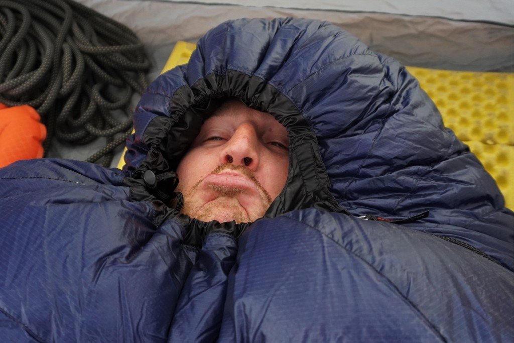 backpacking sleeping bag - the author exaggerates his discomfort with the western...