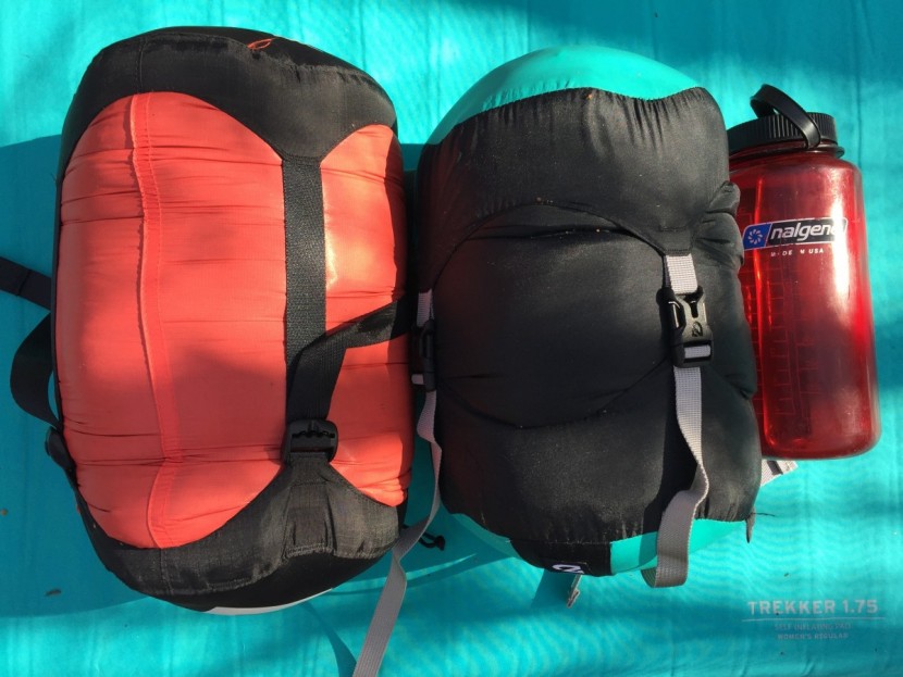 sea to summit flame 15 - the flame (left) and the aya in their included compression sacks.