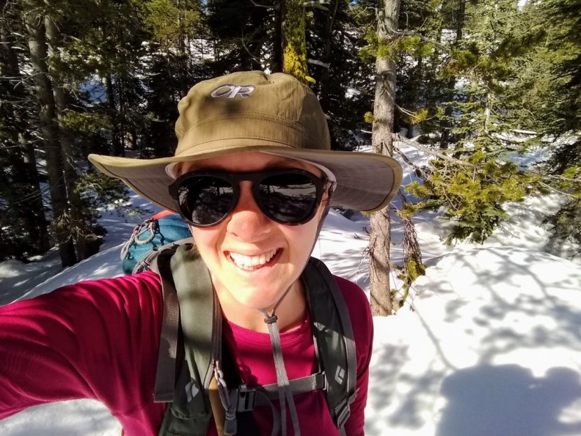 outdoor research helios - there may have been snow on the ground, but this was a hot day...