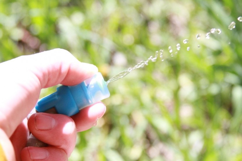 hydration bladder - demonstrating one of the many tests we use to test water flow...