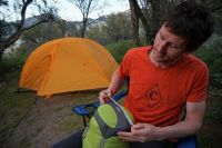 The lead author measuring compressed volume in the 15-liter...