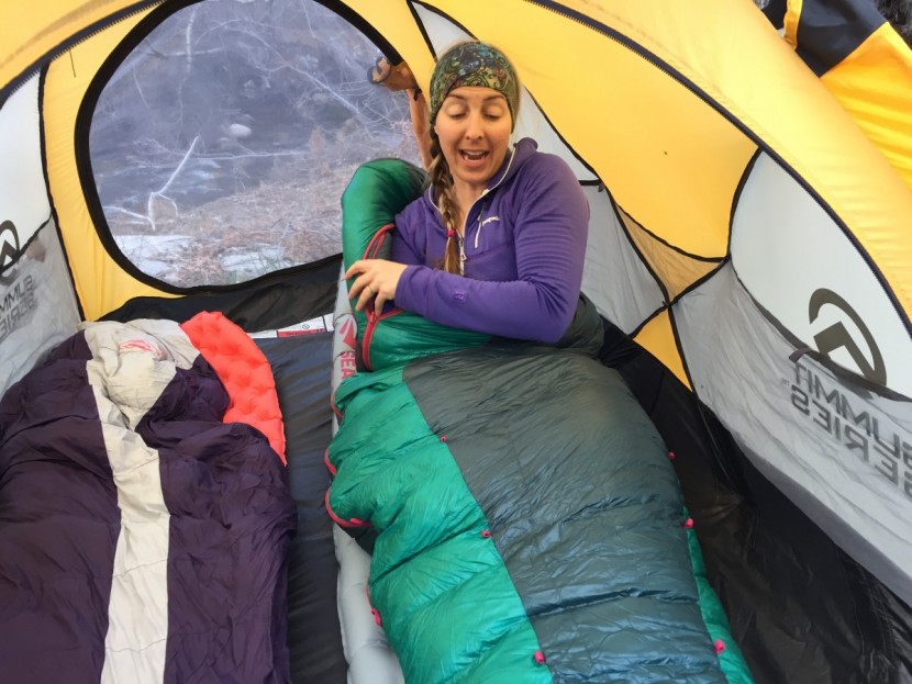 sea to summit ether light xt insulated for women - the author getting cozy for the night on her ether light pad.
