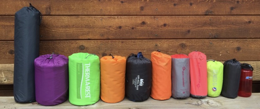 sleeping pad womens - all the pads from a previous round of testing lined up to illustrate...