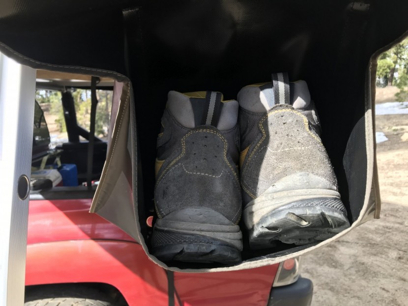 smittybilt overlander - the included rubber boot bag gives you a place to stow footwear...