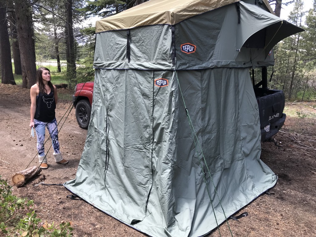 rooftop tent - an annex adds more privacy to your camp.